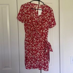 Red floral dress with cutout